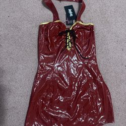 New small m forplay red vinyl dress goth gothic dress costume outfit pu legging