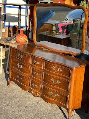 #376026 Vintage French Provincial 9 Drawer Dresser with Mirror by Dixie