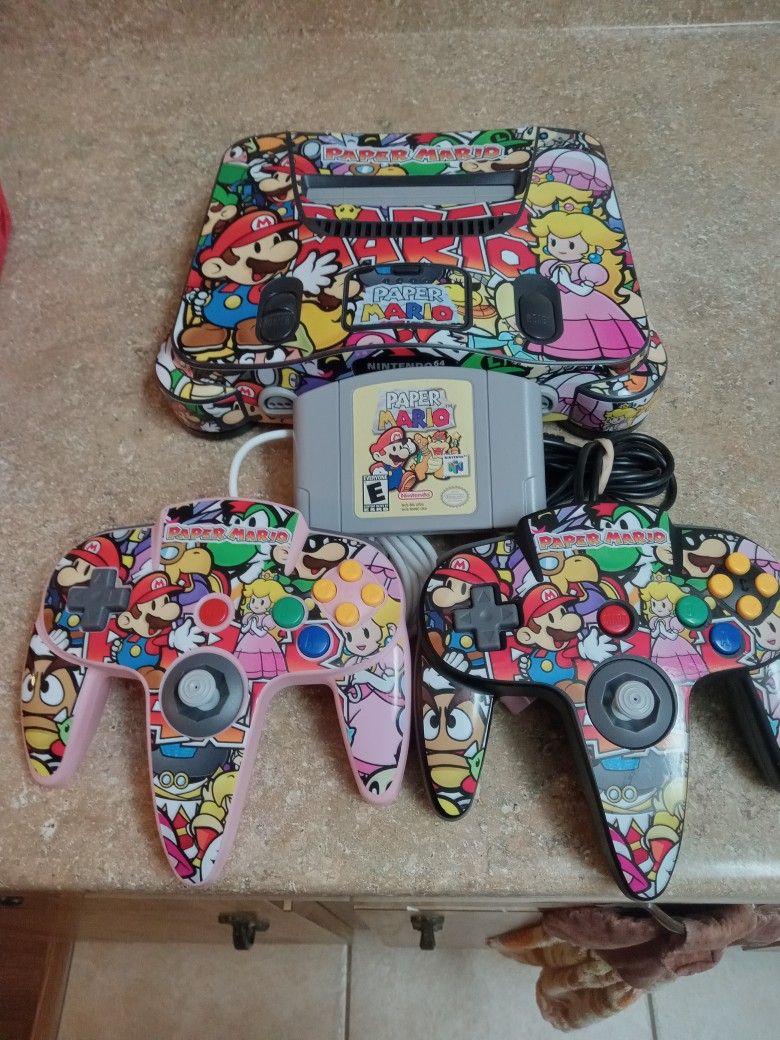 Nintendo 64 With Paper Mario Sticker Plus Paper Mario Game