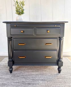 Modern Charcoal Dresser w/ Antique Brass