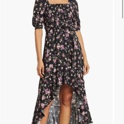 Melrose and Market Black Floral Smocked High-Low Dress -Size S