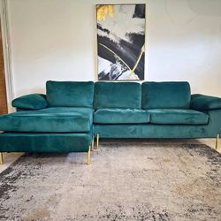 Green Velvet 3-Seater Sectional Sofa