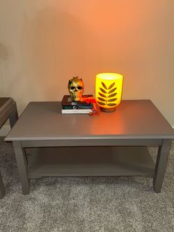 Gray Wood Coffee Table with Lower Shelf