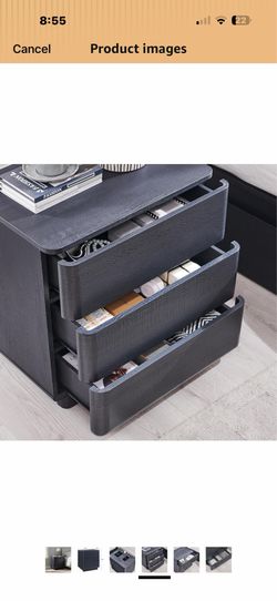 Visit the XIASLO Store 22" Nightstand with Charging Station, Modern End Table with Push-to-Open Design, Curved Profile, 3-Drawer Large Bedside Table f