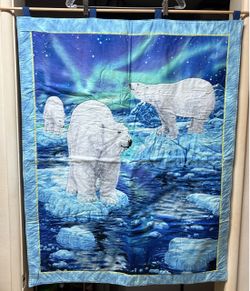 Polar Bears handmade fabric wall hanging