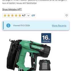 New In box Metabo Hpt Battery Operated 16 Gage Nail Gun