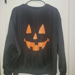 Black Pumpkin Face Sweatshirt Women XXL NEW never used Halloween