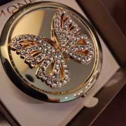 Monet Gold Rhinestone Butterfly Compact Mirror
