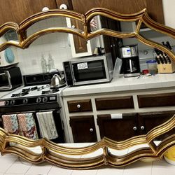 VINTAGE 1970's (early) GOLD LEAF MID CENTURY LARGE WALL MIRROR 42 1/2”x26”