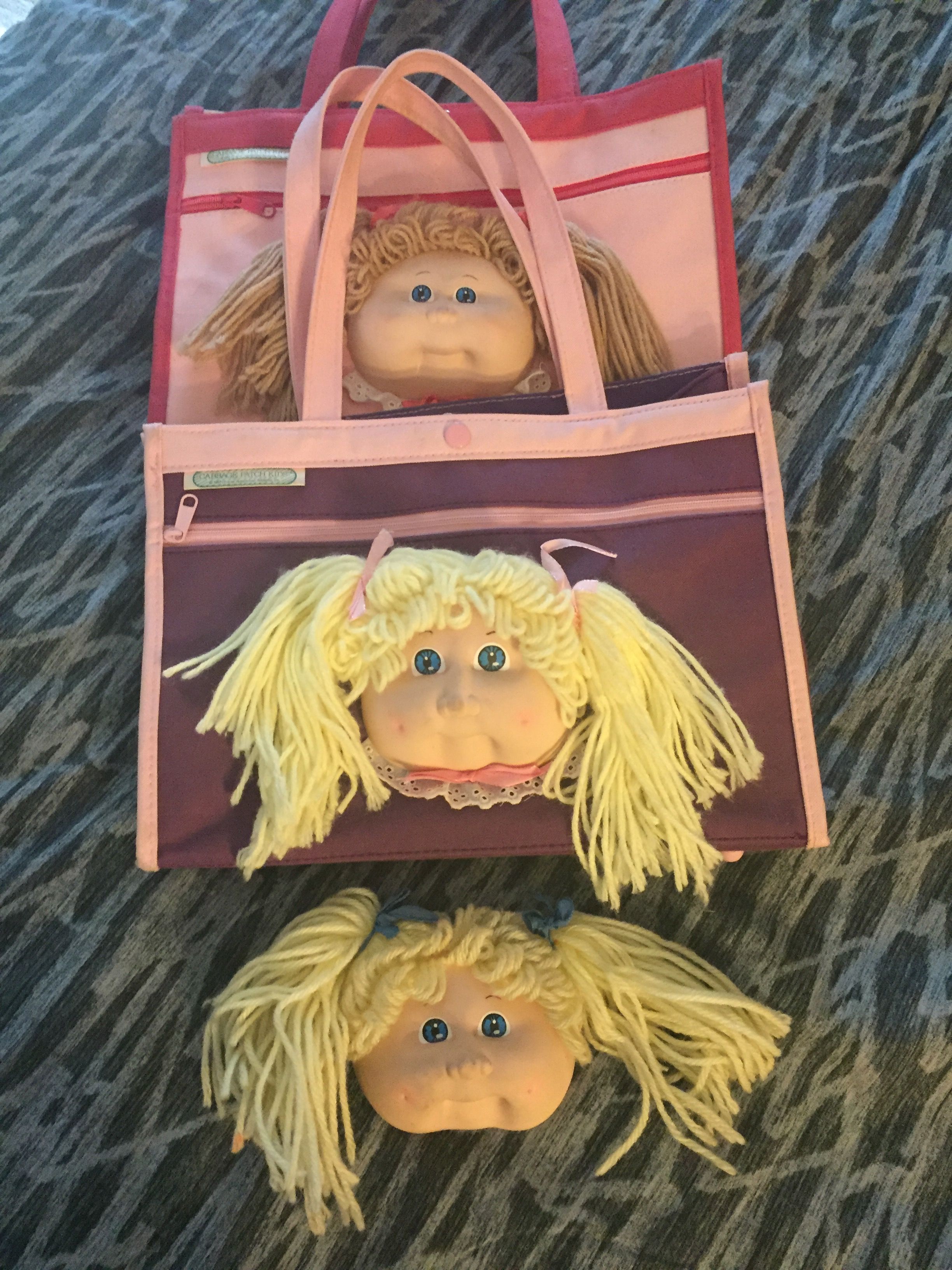 Rare Two VTG 1983 Cabbage Patch Kids Doll Canvas Satchel Bag Purse