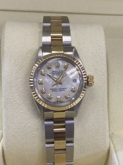 Rolex Ladies Oyster Two Tone 26mm Full Set We Buy Watches Gold Suisse Coins 10k 14k 24k Chains Rings  Ruby Sapphire 