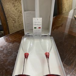 Franco Vetrerie E Cristallerie Hand Made Embellished Champagne Flutes