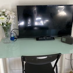 Very Nice Frosted Blue Green Glass Table Top Desk  20x39
