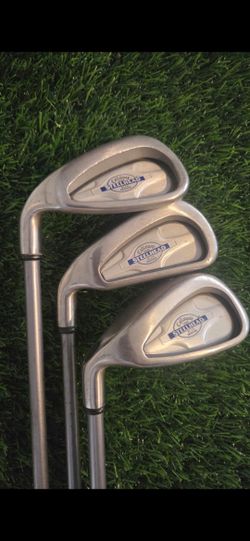 Callaway Steelhead X-14 irons
3 Iron 8 Iron & 9 Iron
Firm flex
Left handed