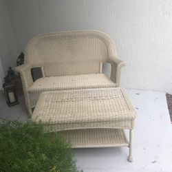 Wicker Love Seat And Coffee Table