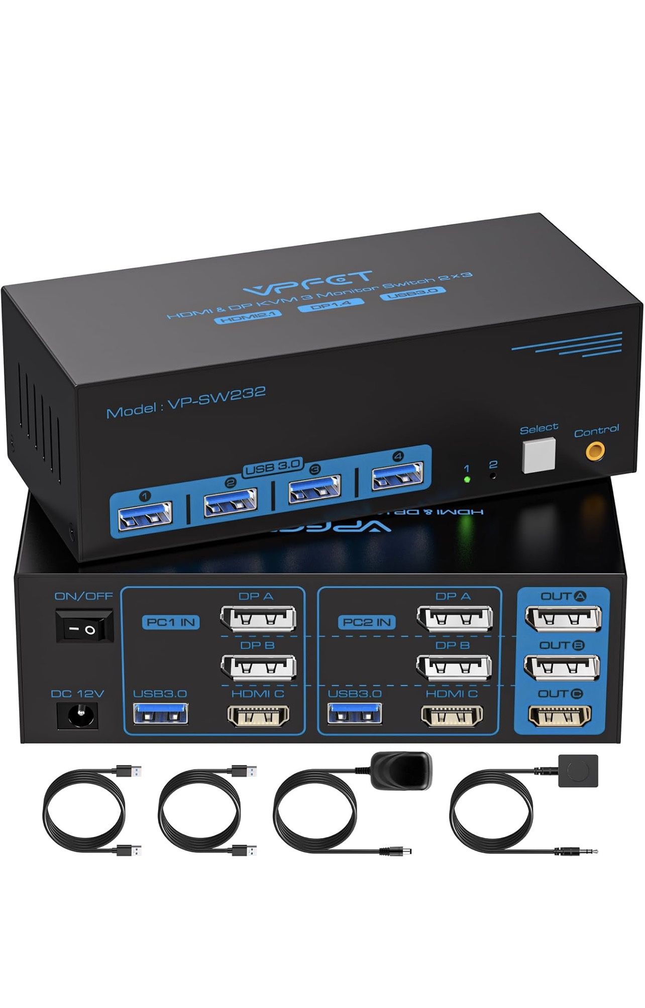 8K@60Hz HDMI Displayport KVM Switch 3 Monitors 2 Computers 4K@120Hz Triple Monitor KVM Switches for 2 PC Share 4 USB 3.0 Ports Support Extended & Copy