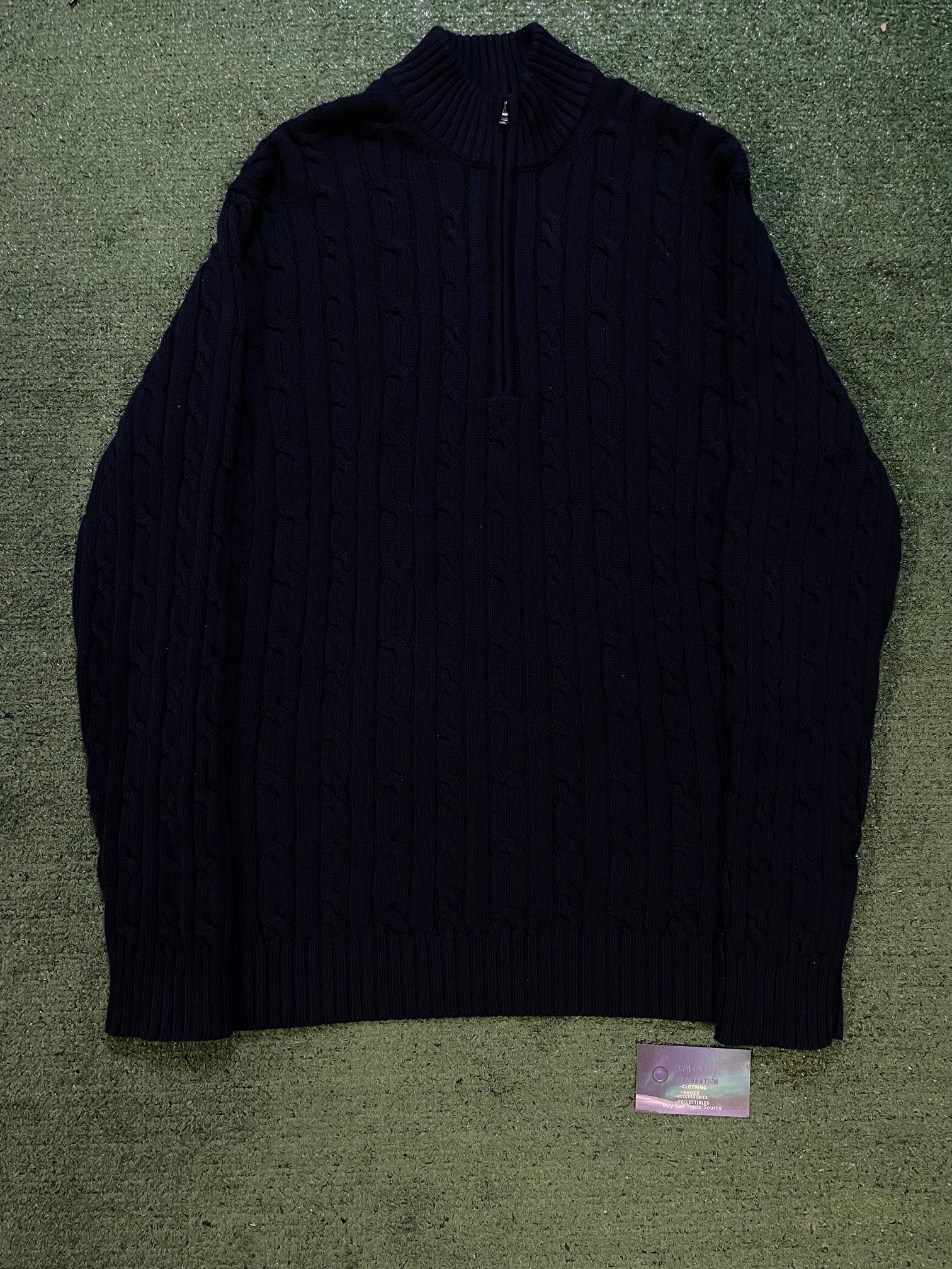 Vintage IZOD cable knit navy  quarter zip