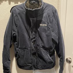 Hollister Sherpa Lined Navy Blue Zip Up Jacket 