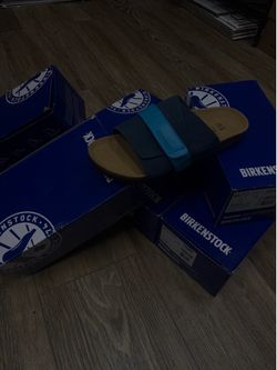 Blue Birkenstock slides