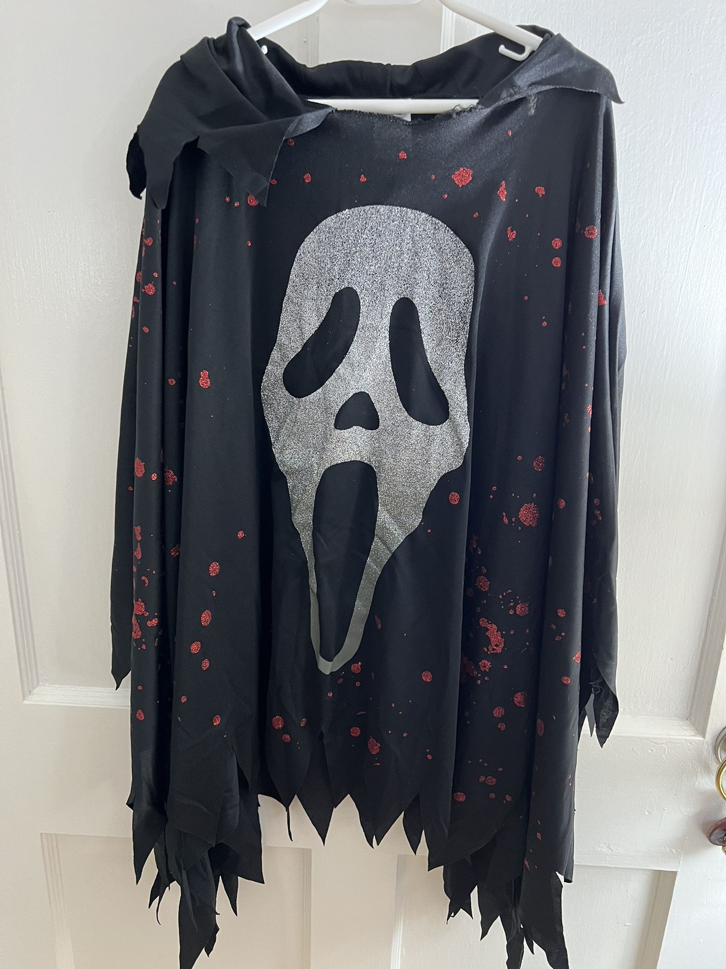 Adult Scream Ghost Face Hooded Ghost Glittering Poncho Costume