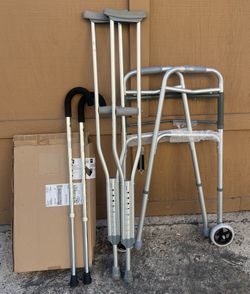NEW SHOWER CHAIR WALKER CANE AND CRUTCHES
