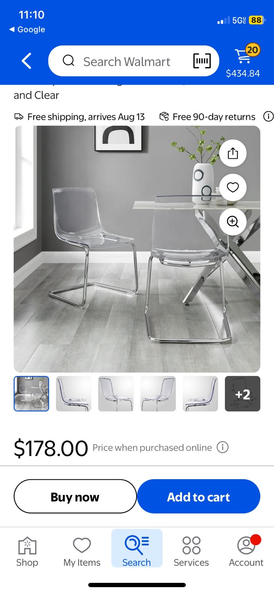 Clear Acrylic & Chrome Dining Chairs, Set Of 2 Scandinavian Modern