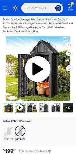 Outdoor Storage Shed Garden Tool Shed Outdoor Plastic Waterproof Storage Cabinet with Removable Shelf and Sloped Roof, 12 Storage Hooks, for Yard, Pat