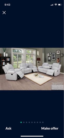 Gray chenille fully reclining 3 piece couch set