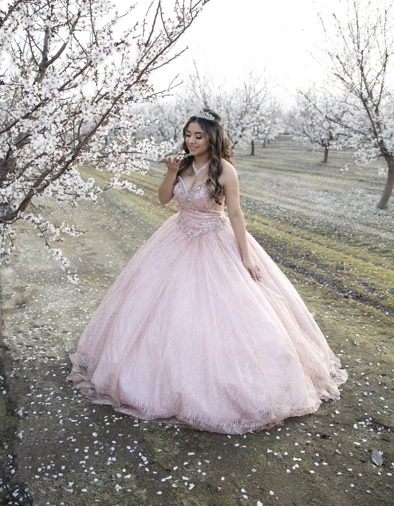 Glitter Quinceanera Rose Gold Dress w/ Cape