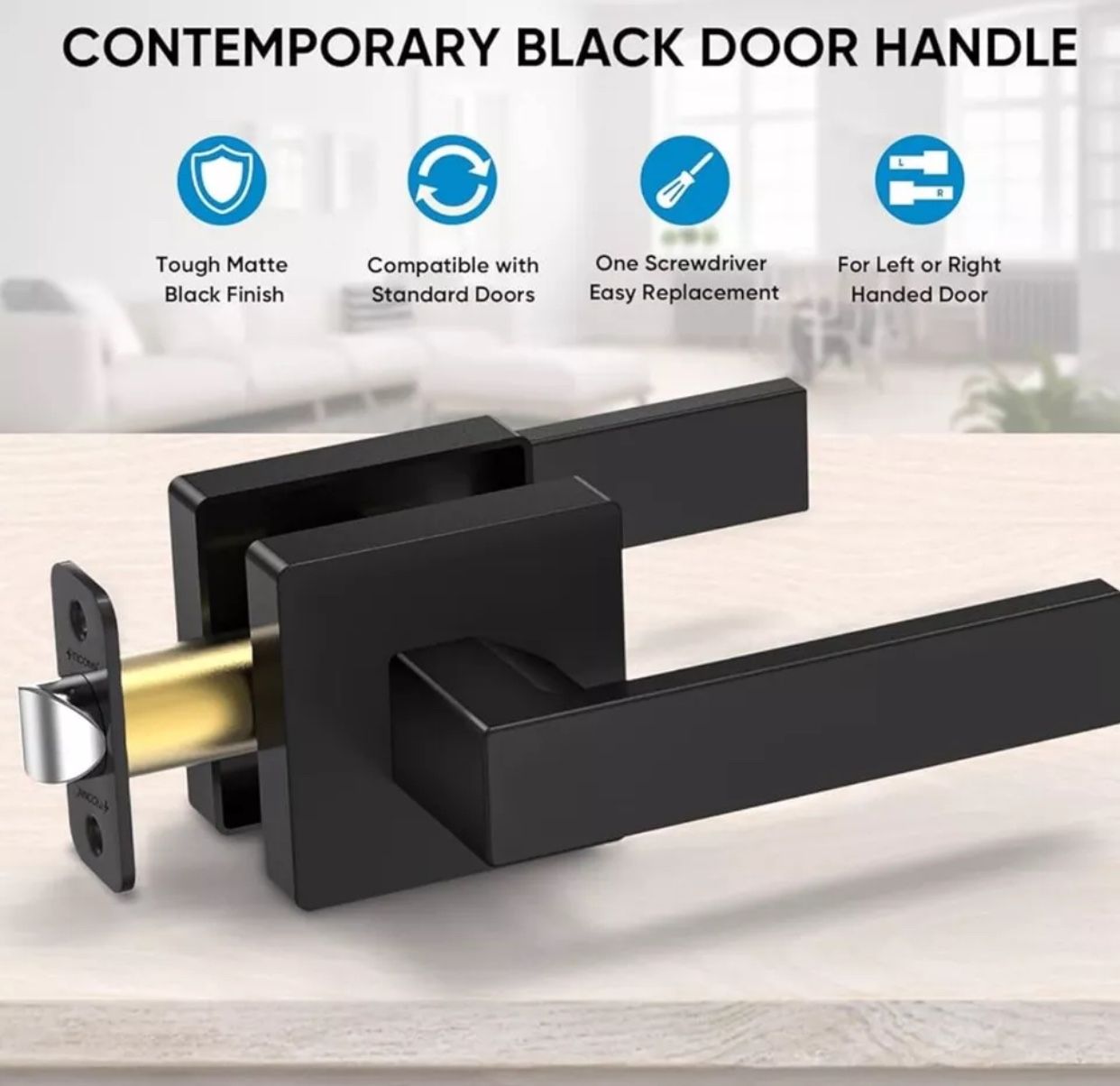 TICONN Black Privacy Door Handle Heavy Duty, Matte Black