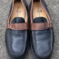 TOMMY BAHAMA MEN'S BLACK W/ESPRESSO LEATHER SLIP ON LOAFERS SHOES SIZE 8 1/2 M