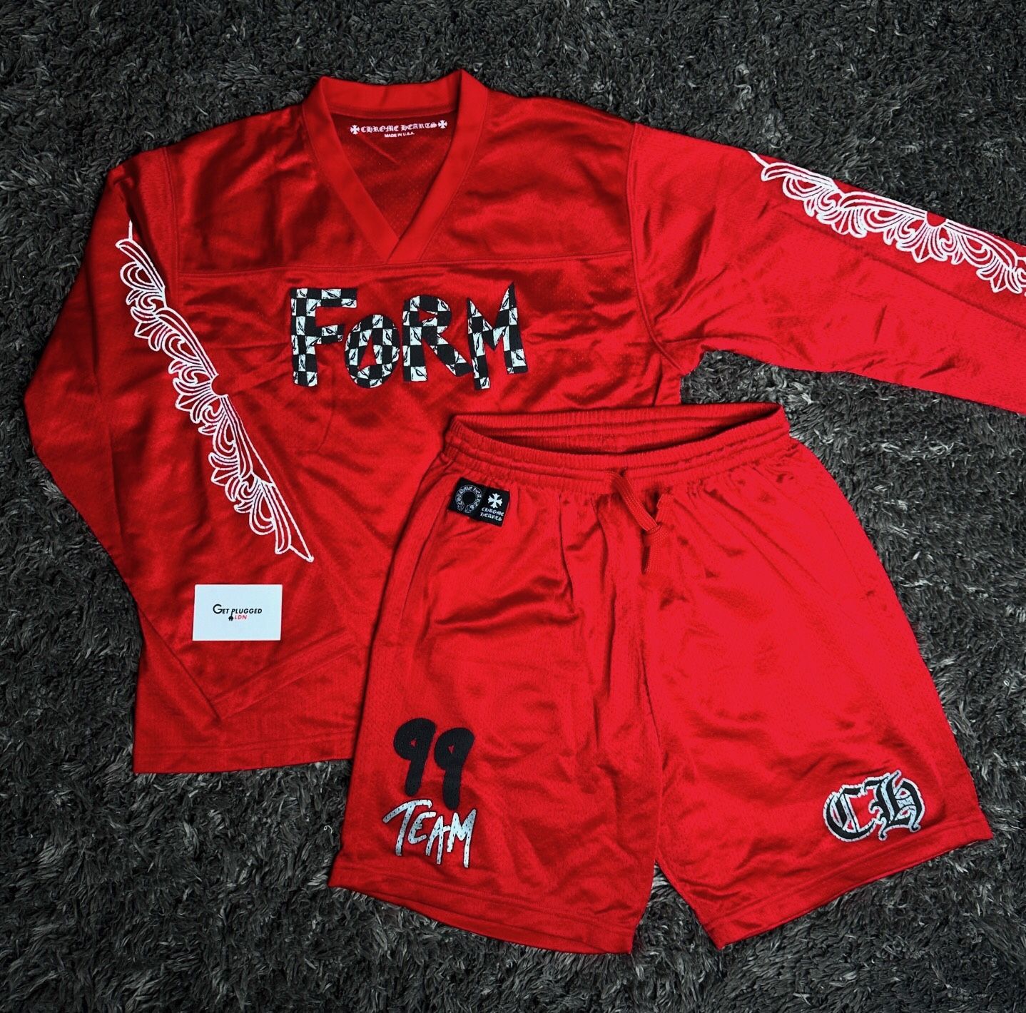 Chrome Jersey Shorts Red Hearts Supreme Quality Top S M L XL