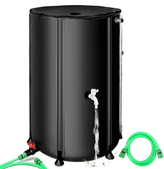 100 Gallon Collapsible Rain Barrel, SKM Portable Rain Water Collection Barrel for Garden/Outside/Lawn, PVC Rainwater Collection System Water Tank Stor