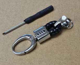Brand New Audi Small Black Leather Strap Keychain Keyring