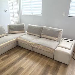 Sectional Sofa Light Gray Leather