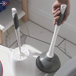 Clorox Toilet Plunger and Brush Set with Holder Caddy White Gray New