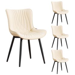 Leather Upholstered Dining Modern Wingback Side Chairs with Metal Legs (Set of 4)