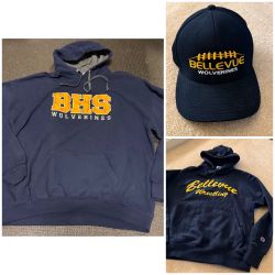 BHS Bellevue High Wolverines Hoodie Hat Bundle  
