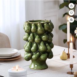 LuxenHome Green Ceramic Modern Pears 12 Inch Tall Vase，D2178