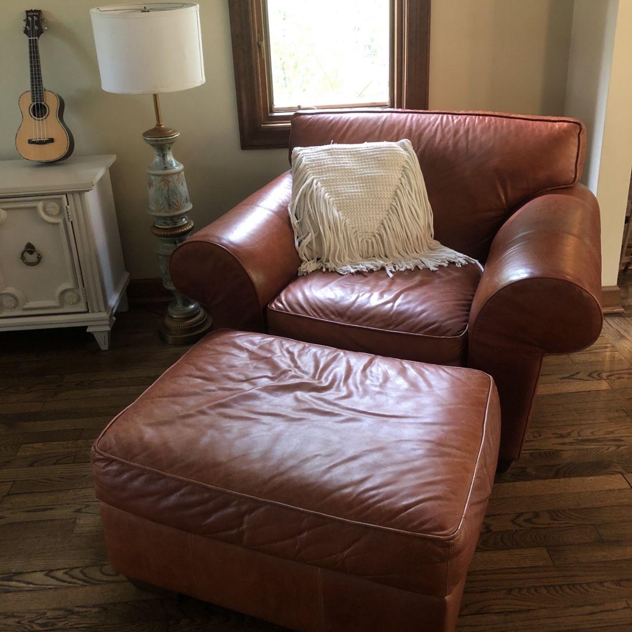 Oversized Leather Chair & Ottoman 