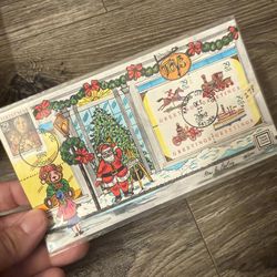 hand-drawn and hand-painted Christmas Village First Day Cover (FDC) by the artist Paslay