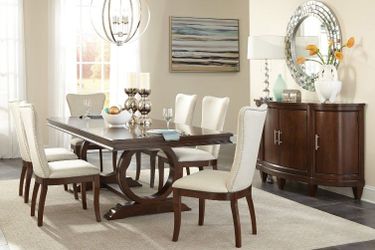 Modern Styling cherry finish dining set w/unique styling base 