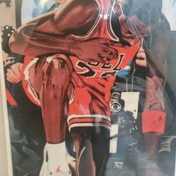 Michael Jordan Hand Drawn & Hand Colored Art Photo RARE Size 11 × 14
