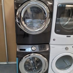 Samsung Front Load Washer And Stackable Gas Dryer Set In Black Stainless Steel 