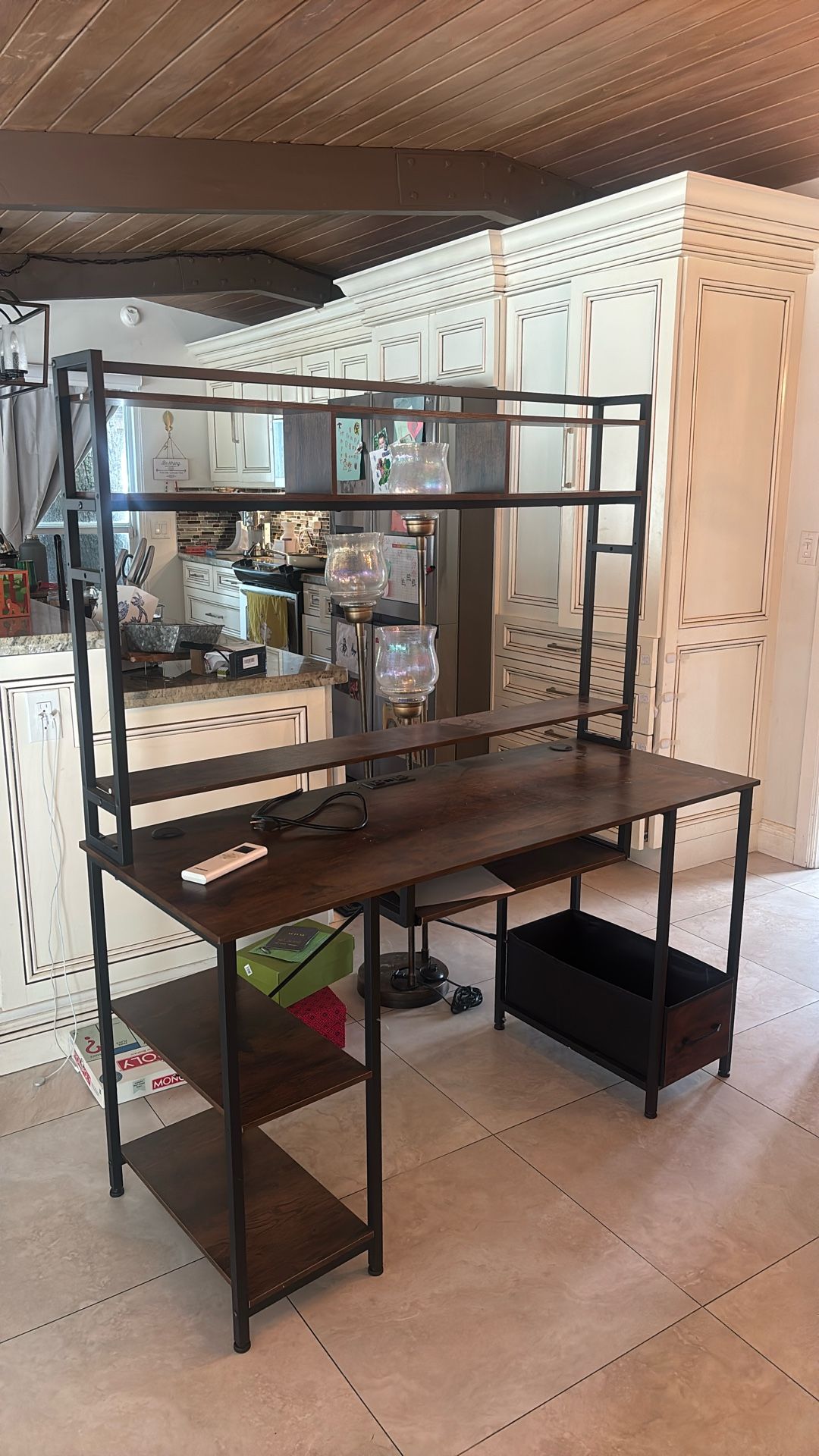 Desk With Hutch: oak and black color. Like new condition.