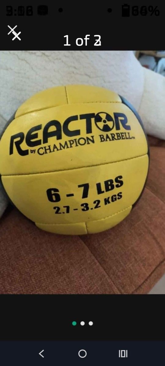Reactor by Champion Barbell medicine ball. This particular ball is yellow and weighs 6 7 lbs