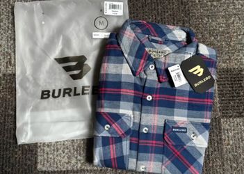 Burlebo Men's Flannel Button-Up Shirt Blue/ Gray/Red Plaid Size Medium - NWT