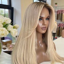 26-inch ombre blonde balayage 100% human hair lace frontal wig