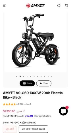 AMYET V9-G60 Adults Electric Bike 1000W Motor Bicycle 48V 20AH 20“ Tire