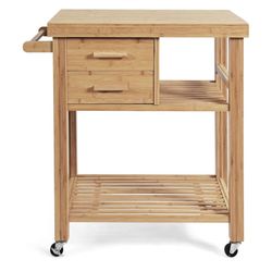 Newly Assembled Bamboo Kitchen Island Cart Butcher Block Table on Wheels w/ Drawers Shelves Towel Rack